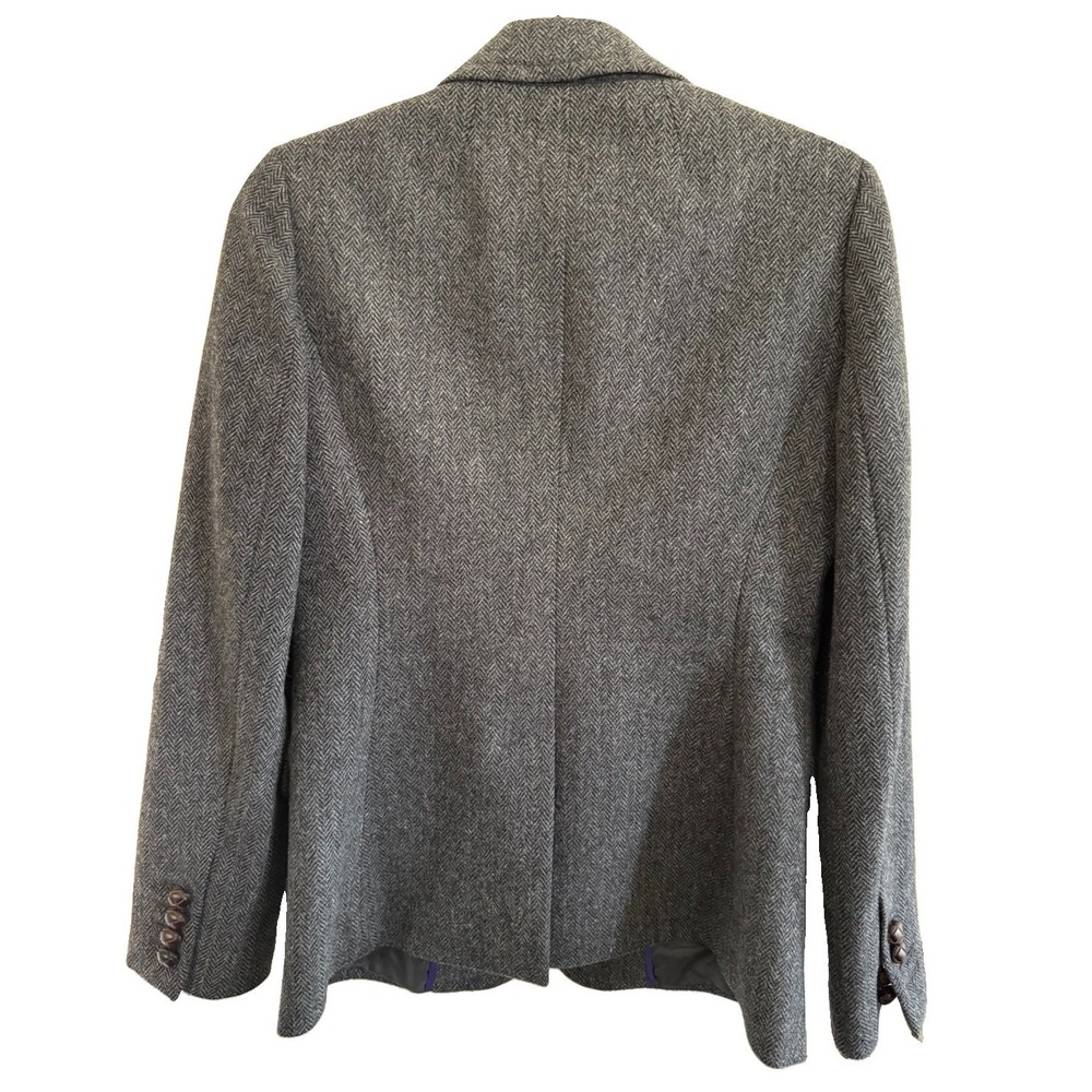 J CREW HACKING Womens 6 Gray Herringbone 100% Wool Button Lined Jacket Blazer - Picture 4 of 6
